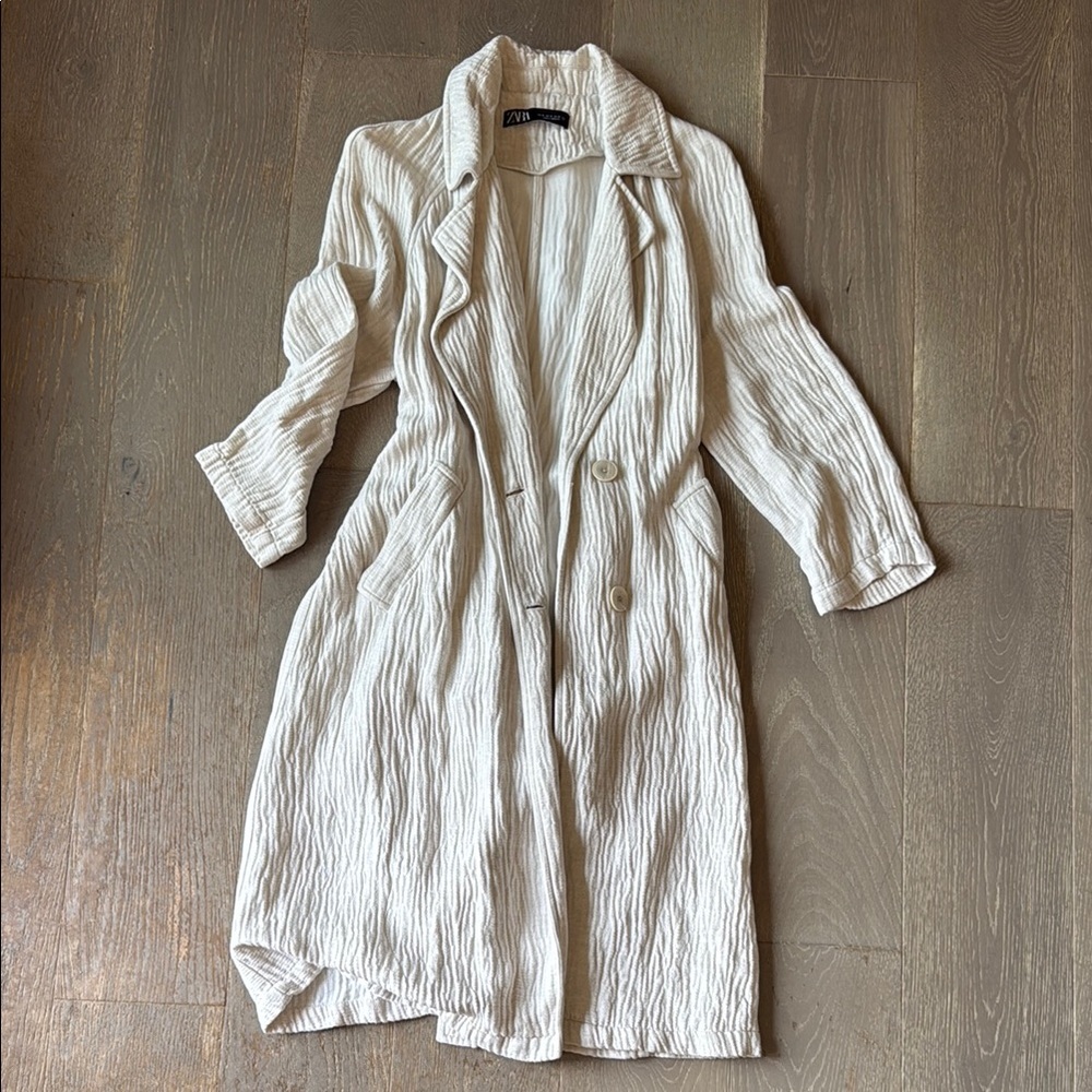 Zara Cream Trench Coat Classic Structured Design